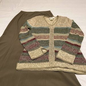 Susan Bristol sweater & long skirt set. Olive green.